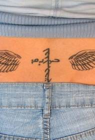 Waist simple wings and cross tattoo pattern