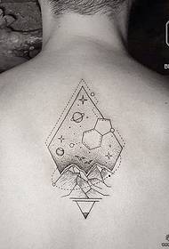 back geometric universe planet sting tattoo small pattern