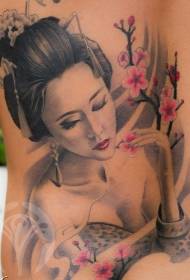 back cute geisha cherry tattoo pattern