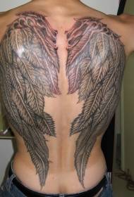 back delicate black and white wings Tattoo pattern