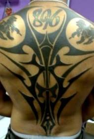 zadný čierny kmeňový symbol so zvieracím vzorom tetovania