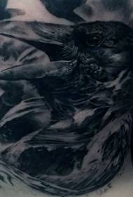 back amazing realistic black crow avatar tattoo pattern