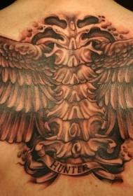 indietro grandi ali e modello del tatuaggio della colonna vertebrale