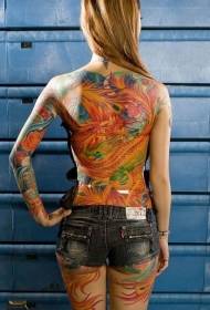 Girls Back Japanese Phoenix Color Tattoo Pattern