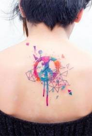back interesting watercolor Symbol with geometric tattoo pattern