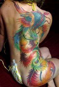 nyuma eneo kubwa nzuri rangi Phoenix tattoo muundo