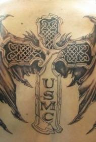 Back Wings and Cross Tattoo Pattern