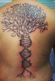 Black Lonely Tree Tattoo Pattern of Back DNA Shape