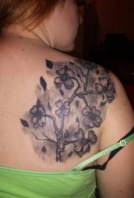 back cold gray flower branches Tattoo pattern