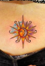 back colored moon and sun tattoo pattern