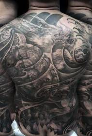 back gorgeous black water dragon lotus tattoo pattern
