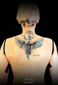 Dívky zpět s křídly abstraktní tetování vzorem