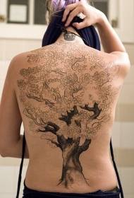 meisie terug 'n elegante groot boom tattoo patroon