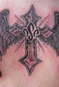 back cross wings and symbol tattoo pattern