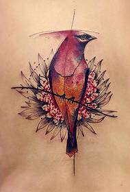 תמונת קעקוע יפה של פרח וציפור גב