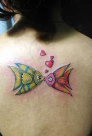 female back cute kiss fish tattoo pattern