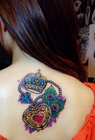 girl's beautiful painted tattoo on the back
