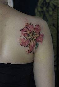 Girls back watercolor style flower tattoo pictures