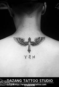 back cross wings tattoo pattern