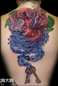 Back Heart Blue Water Tattoo Pattern