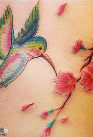 back wooden bird tattoo pattern