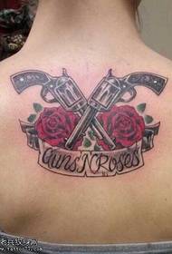 Back Pistol Rose Tattoo Pattern