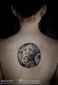 back point round moon and Sun tattoo pattern