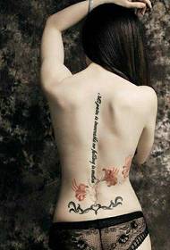 背部英文花卉纹身图案