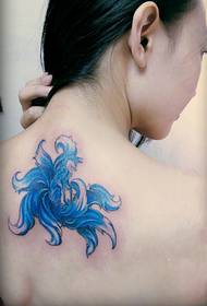 back beautiful blue nine-tailed beast tattoo