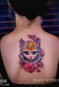 バック子猫花のタトゥーパターン