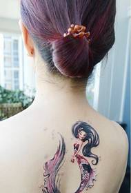 woman back color mermaid tattoo picture