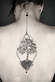 back geometric line tree tattoo pattern