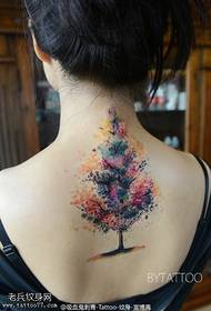 Big tree tattoo pattern on the back watercolor