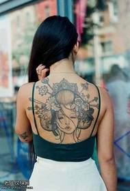 back beautiful geisha tattoo pattern