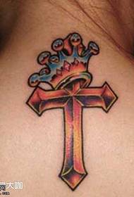 Back Small Crown Cross Tattoo Pattern