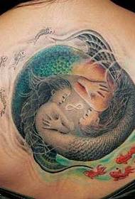 back fashion mermaid Taiji tattoo pattern