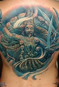 patrón de tatuaje de seis brazos y tres cabezas de fantasma trasero
