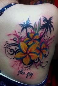 skönhet tillbaka kokosnöt blomma tatuering mönster