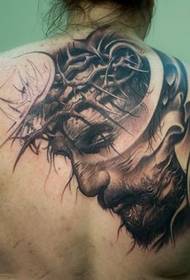 Takaisin klassinen Jeesuksen muotokuva tatuointi