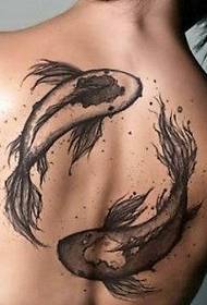 woman's back on the flower squid tattoo picture