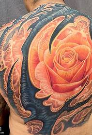 back flaming rose pattern ຮູບແບບ tattoo