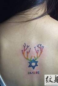 back creative antler six-pointed star tattoo