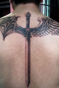 back wings and sword tattoo pattern