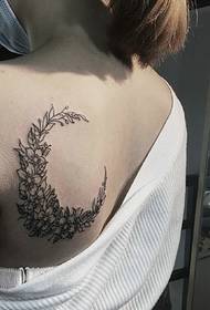 girl left back moon flower tattoo pattern