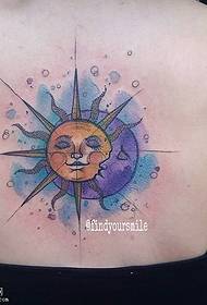back watercolor sun totem tattoo pattern