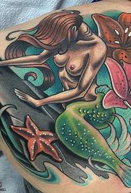 back flower mermaid tattoo pattern