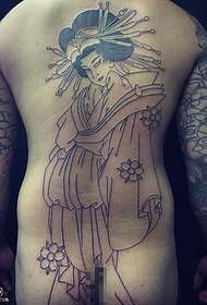 patrón de tatuaje de geisha de línea de fondo