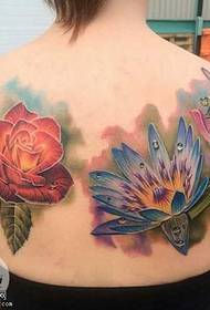 rygg blomma och gräs tatuering mönster