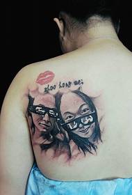 back very loving father and daughter portrait tattoo