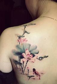 beautiful delicate back lotus tattoo picture